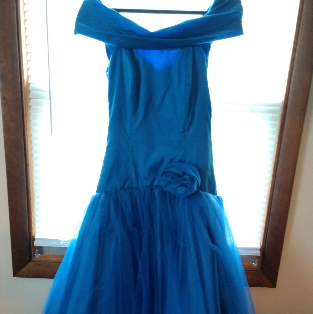 True Vintage Blue Off Shoulder Ball Gown